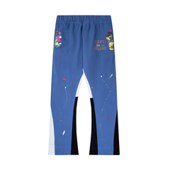 Gallery Dept Denim Blue Paint Splatter Patchwork Flare Sweatpants