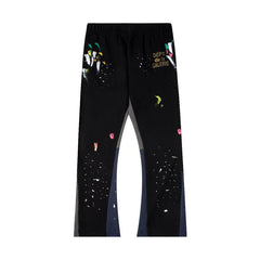 Gallery Dept Black Paint Splatter Contrast Panel Flare Sweatpants