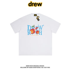 Drew Rich White Peach Letter Graphic Unisex Cotton T-shirt