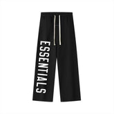 ESSENTIALS Black Vertical Logo Wide‑Leg Sweatpants