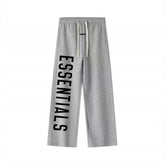 ESSENTIALS Heather Grey Vertical Logo Wide‑Leg Sweatpants
