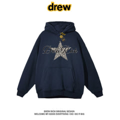 Drew Rich Navy Blue Leopard Star Graphic Unisex Hooded Sweatshirt