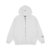 Fear Of God Essentials White Sleeve Logo Zip Up Light Micro Fleece Hooded Jacket