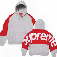 Supreme Grey Red Color‑Block Arc Logo Hoodie