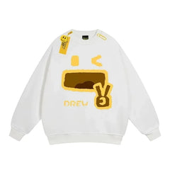 Drew White Smiley Graphic Relaxed-Fit Fleece Crewneck Sweatshirt