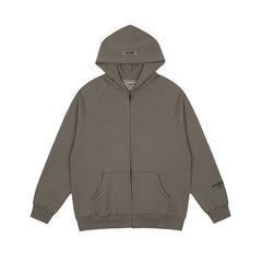 Fear Of God Essentials Taupe Sleeve Printed Logo Raglan Zip Up Hooded Jacket