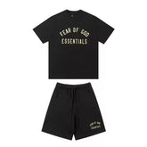 Fear Of God Essentials Logo T-Shirt & Shorts Set – Black Minimalist Streetwear Two Piece Outfit