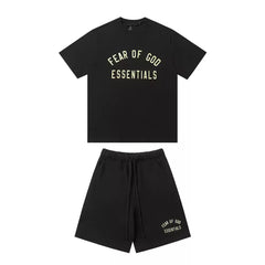 Fear Of God Essentials Logo T-Shirt & Shorts Set – Black Minimalist Streetwear Two Piece Outfit