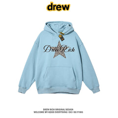 Drew Rich Light Blue Leopard Star Graphic Unisex Hooded Sweatshirt