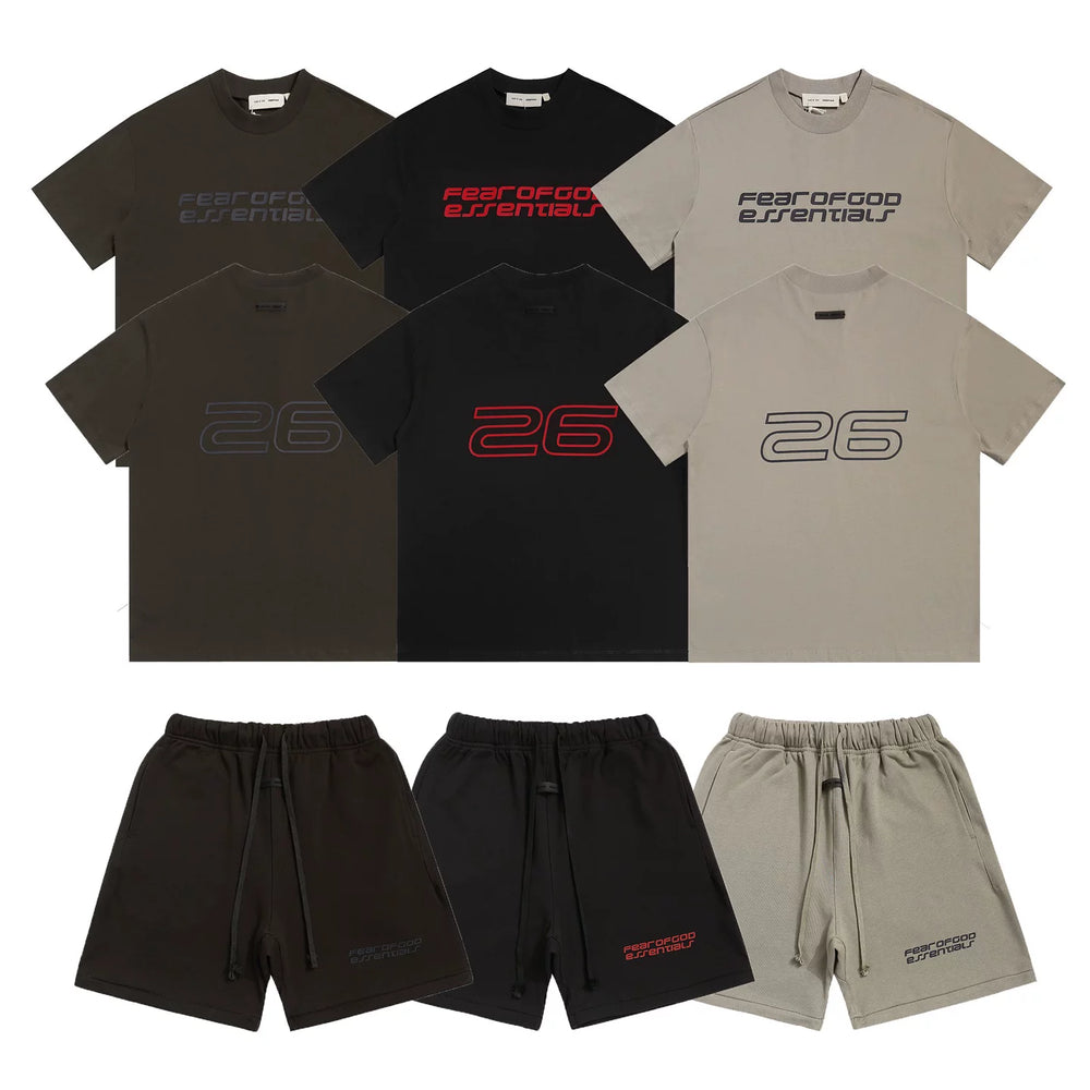 FOG ESSENTIALS letter printed short sleeved T-shirt for men and women, loose casual sports set, summer trend