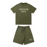 FOG ESSENTIALS Double Line Sports and Leisure Set, Advanced Loose Round Neck Short sleeved T-shirt, Pure Cotton Shorts, Trendy (3)