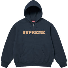 Supreme Tan Block Logo Navy Zip‑Up Hoodie