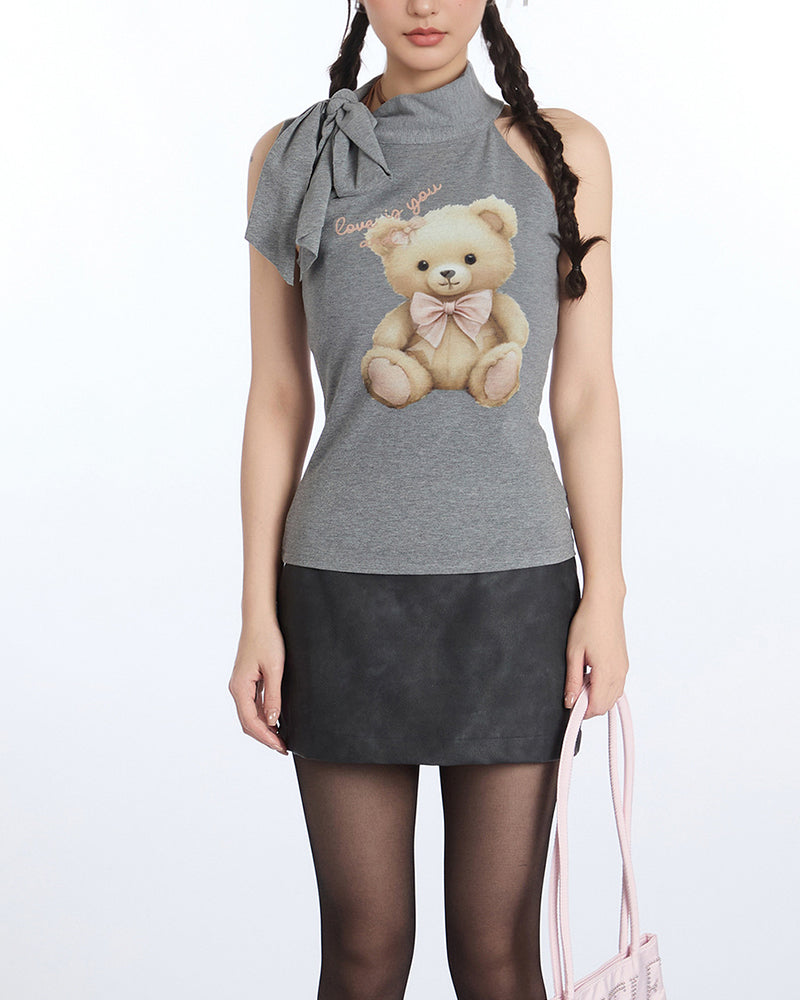 Bear halter neck sleeveless top