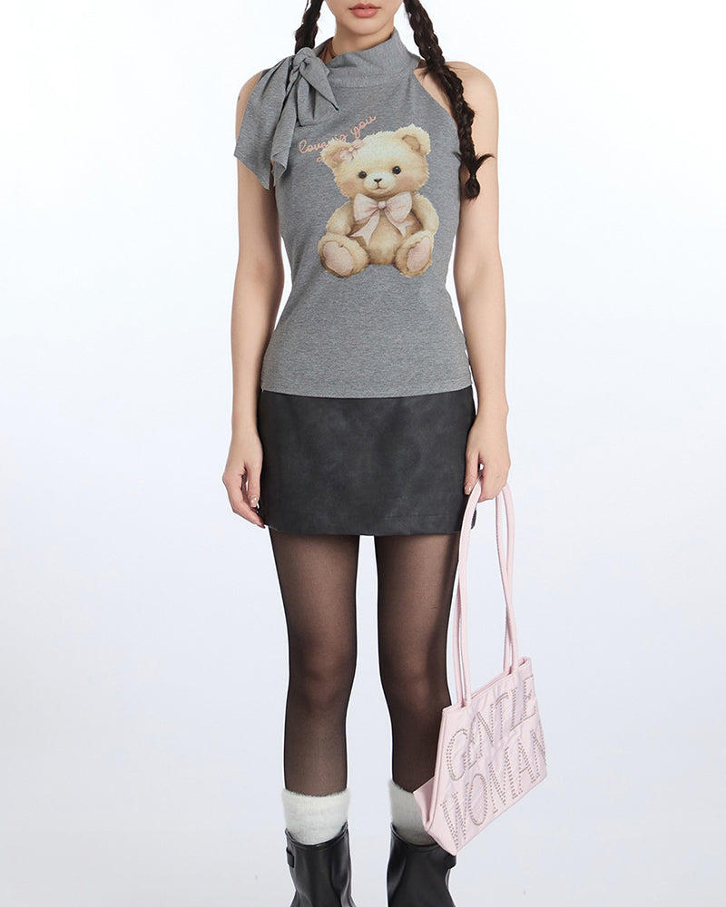 Bear halter neck sleeveless top