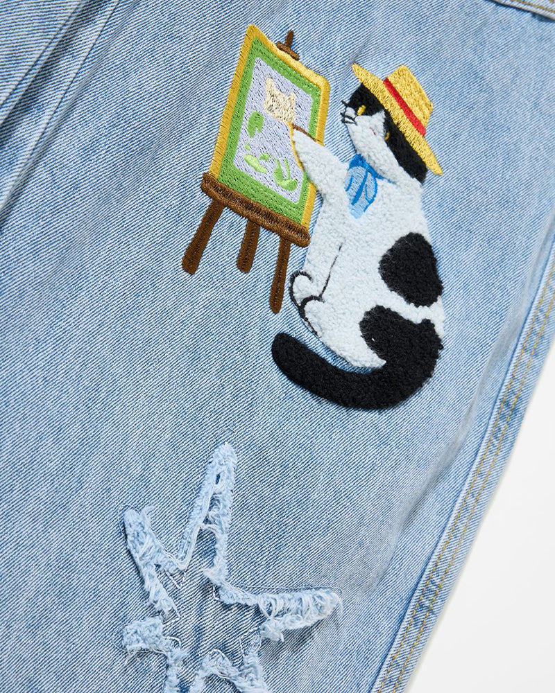 Retro-style fun embroidered jeans