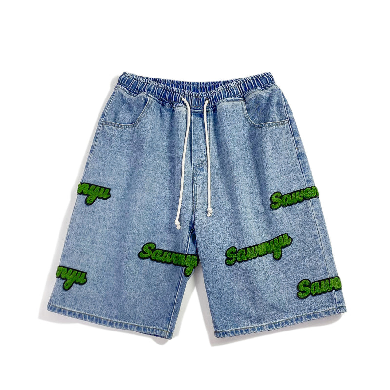 Men Jeans Shorts Summer Loose Casual Pants Retro Cropped Pants
