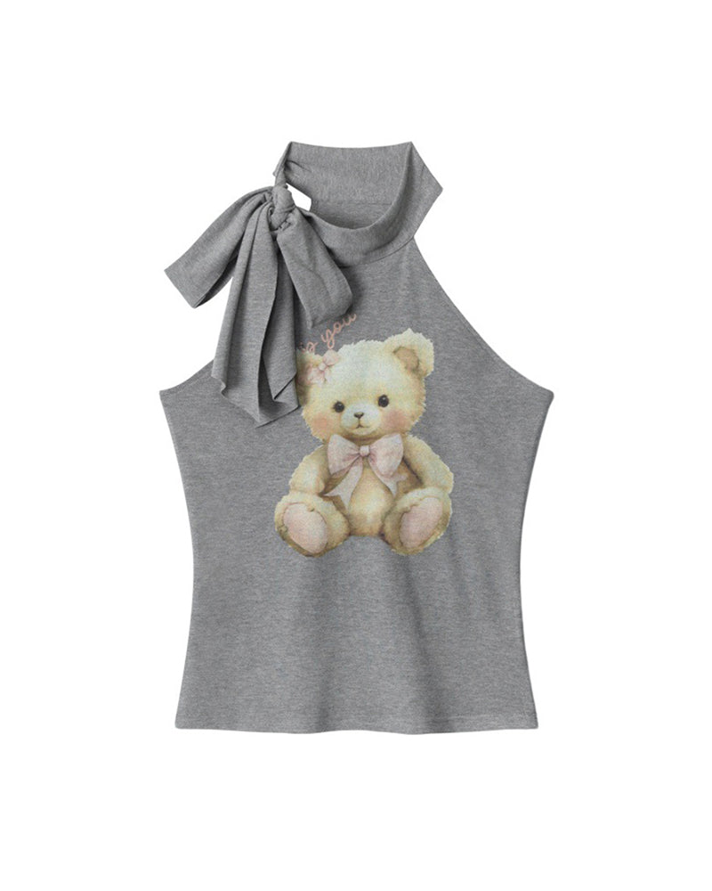 Bear halter neck sleeveless top