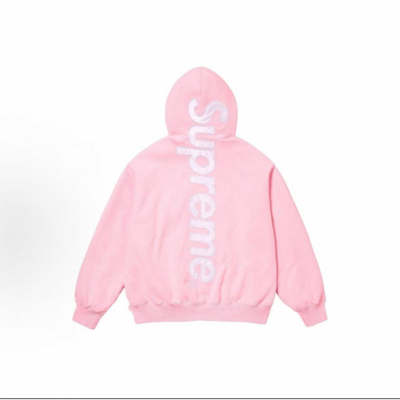 Supreme Pink Vertical Logo Hoodie
