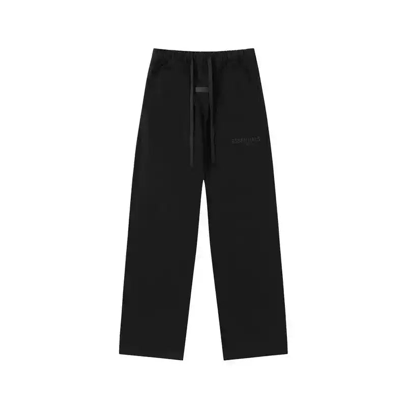 ESSENTIALS Black Tonal Logo Wide‑Leg Sweatpants