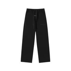 ESSENTIALS Black Tonal Logo Wide‑Leg Sweatpants