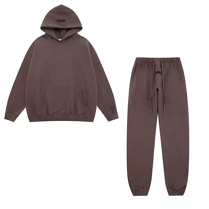 ESSENTIALS Dark Brown Tone‑On‑Tone Tracksuit Set