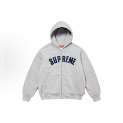 Supreme Navy Arc Logo Grey Zip‑Up Hoodie