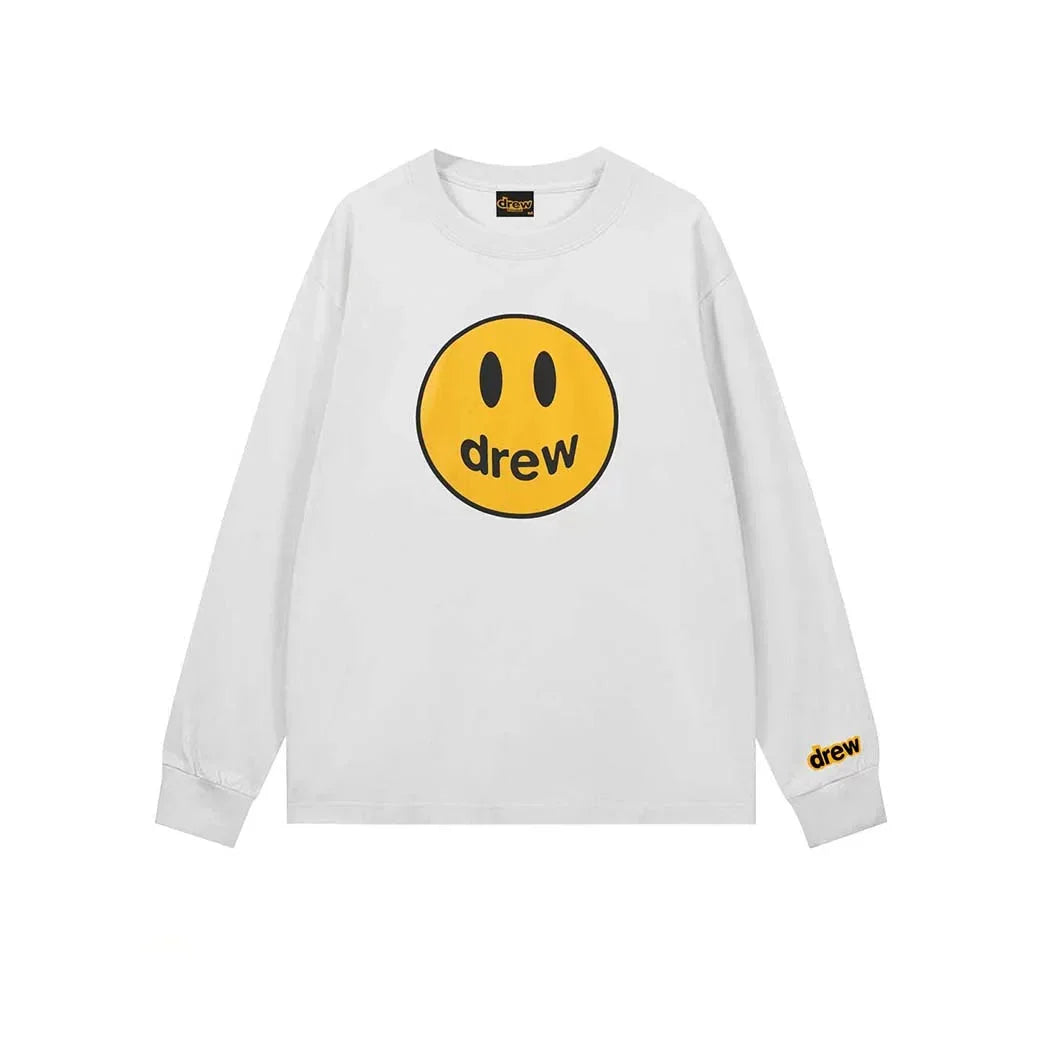 Drew White Smiley Graphic Oversized Long-Sleeve T-Shirt