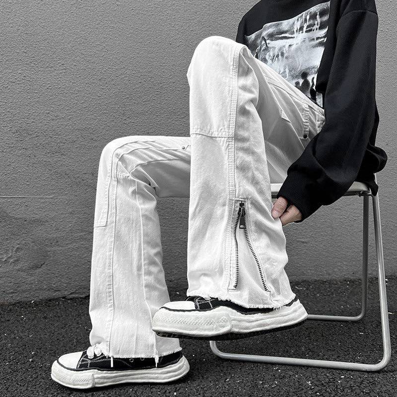 Men Jeans Vintage Jeans Black Elastic Loose Straight Casual Trousers