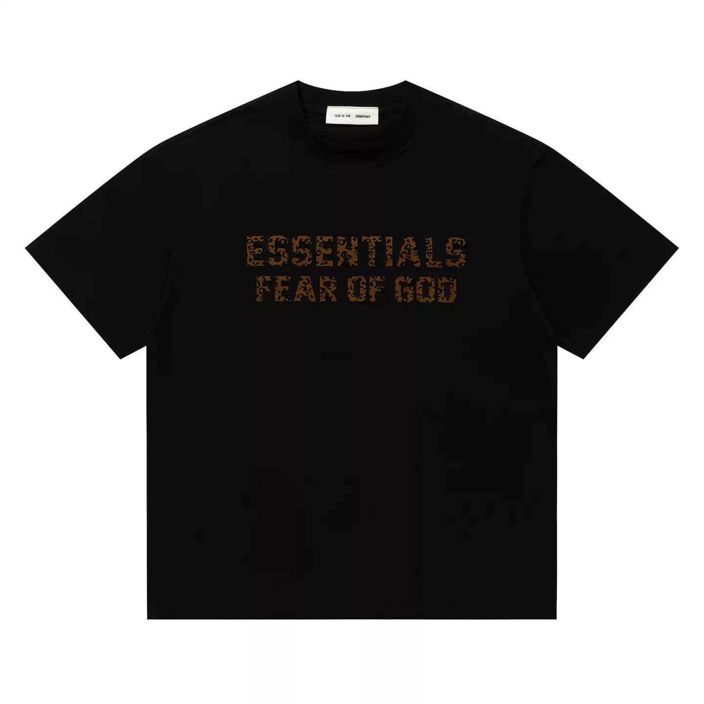 Fear of God Essentials Leopard Print Letter Logo Loose Crew Neck Short Sleeve T-Shirt
