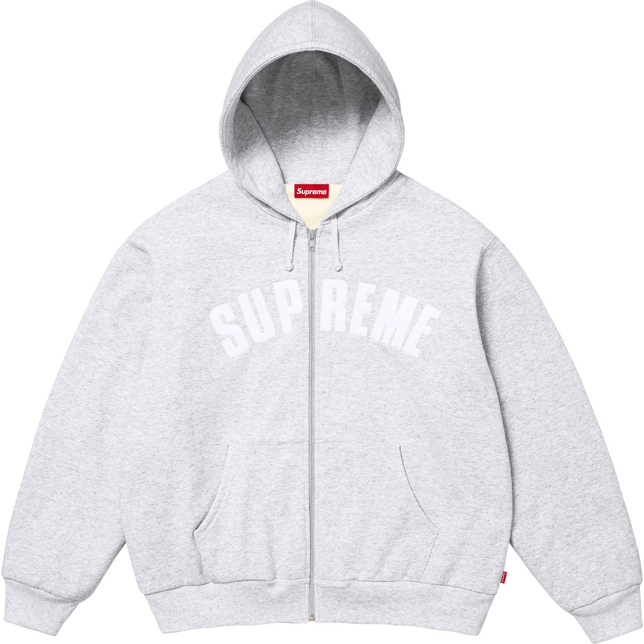 Supreme White Arc Logo Heather Grey Zip‑Up Hoodie
