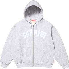 Supreme White Arc Logo Heather Grey Zip‑Up Hoodie
