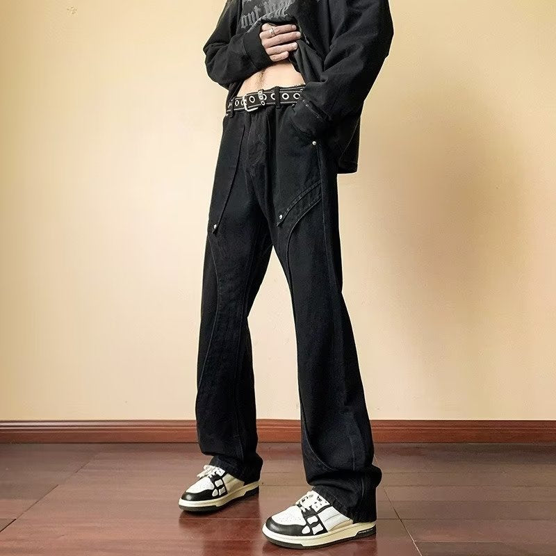 Men Jeans Black Jeans Summer Straight Loose Micro-Flared Casual Pants