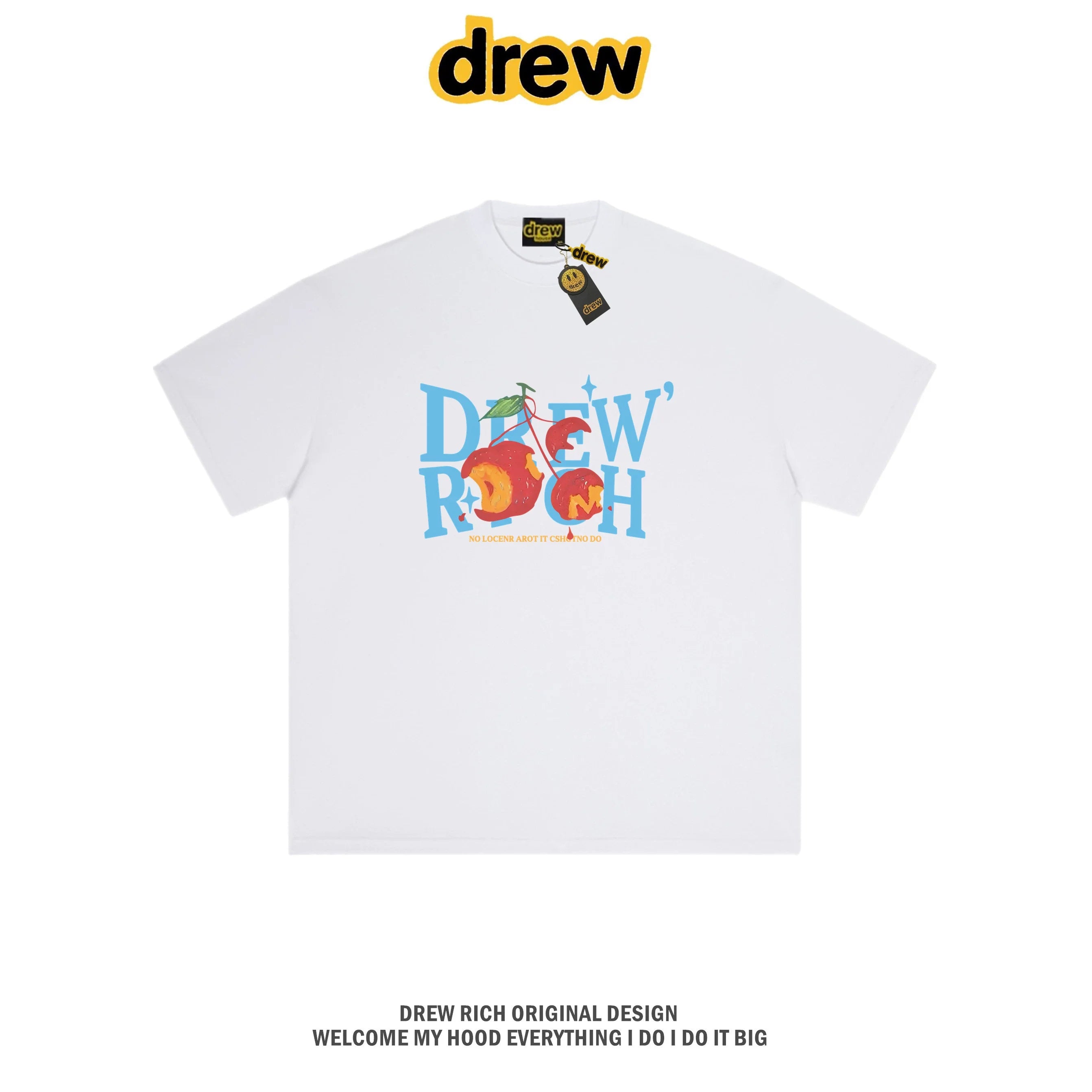 Drew Rich White Peach Letter Graphic Unisex Cotton T-shirt