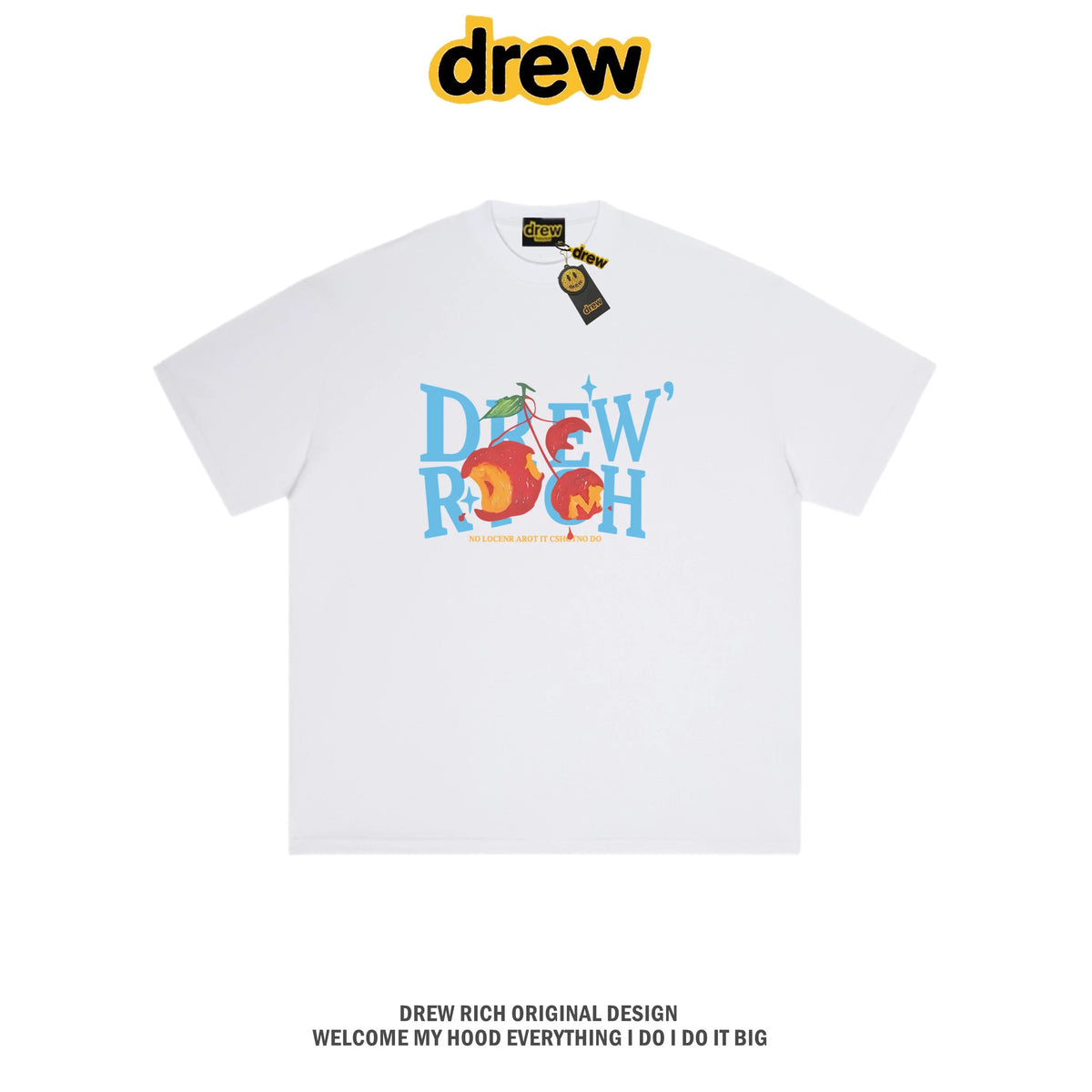Drew Rich White Peach Letter Graphic Unisex Cotton T-shirt