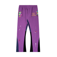 Gallery Dept Purple Paint Splatter Patchwork Flare Sweatpants