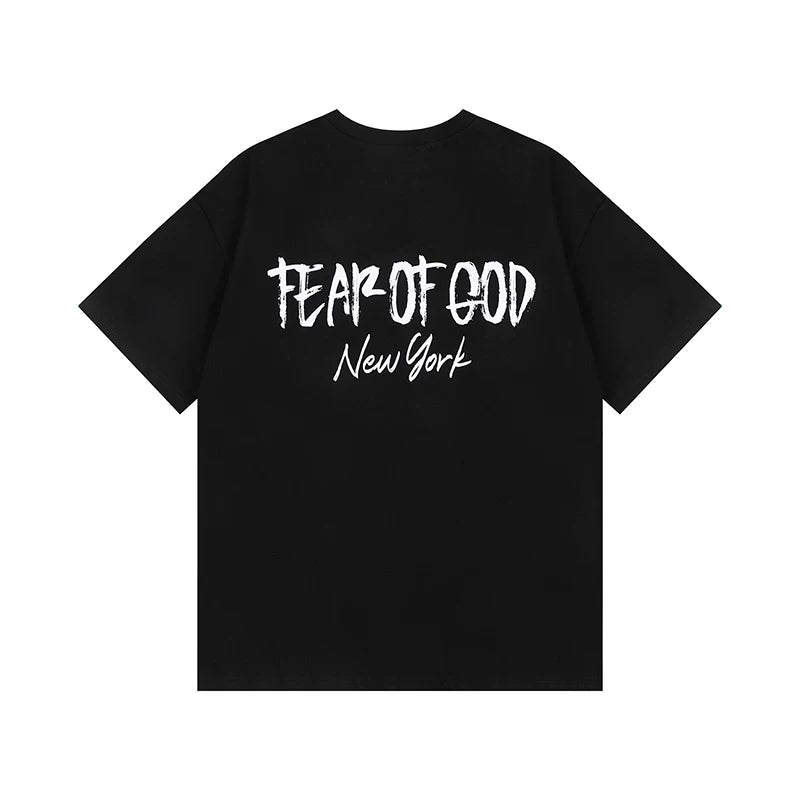 FOG Double Line ESSENTIALS Short sleeved Men's Summer Trendy Brand Couple American Men's White Short sleeved T-shirt Women