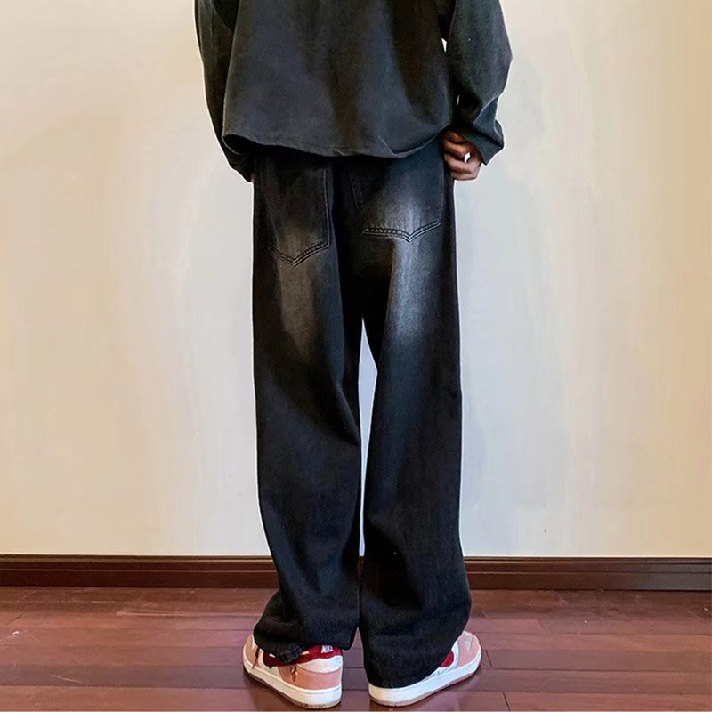 Men Jeans Vintage Jeans Straight Loose Wide Leg Pants