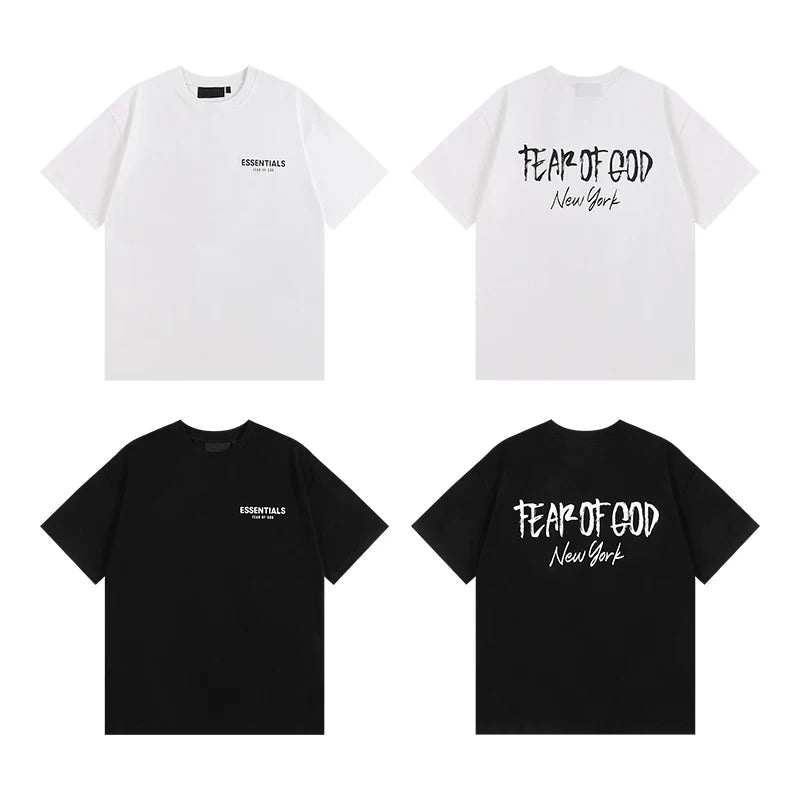 FOG Double Line ESSENTIALS Short sleeved Men's Summer Trendy Brand Couple American Men's White Short sleeved T-shirt Women