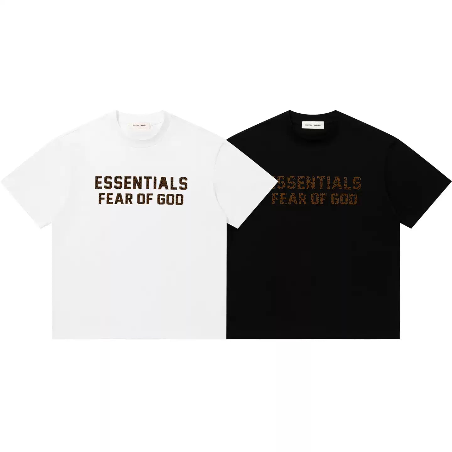 Fear of God Essentials Leopard Print Letter Logo Loose Crew Neck Short Sleeve T-Shirt