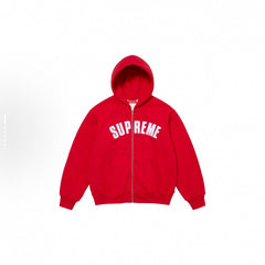 Supreme Red White Arc Logo Zip‑Up Hoodie