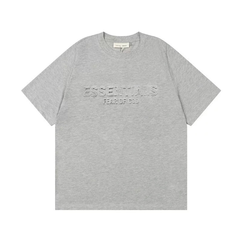 ESSENTIALS 3D embossed letter short sleeved T-shirt European and American high street FOG double line couple round neck loose fit