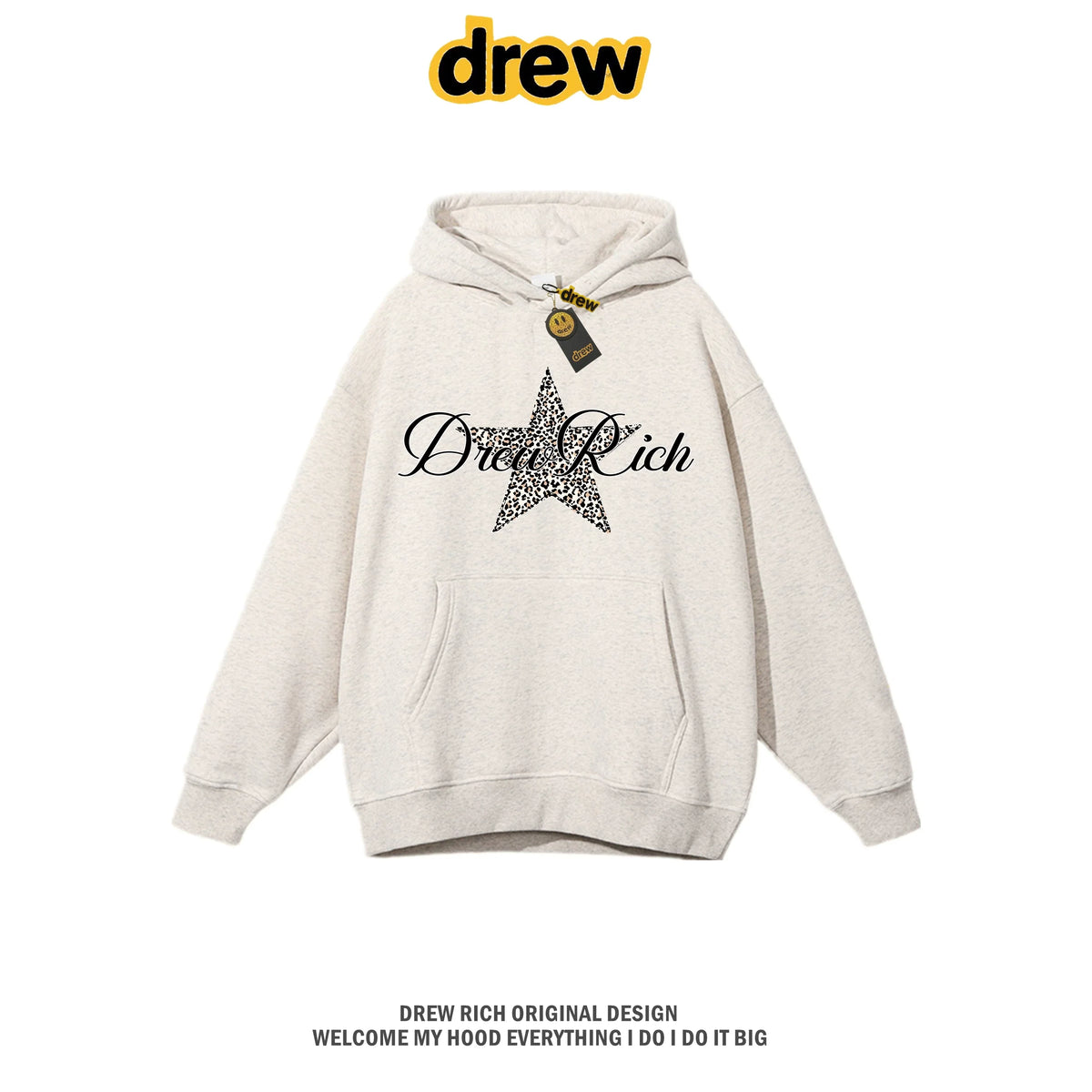 Drew Rich Heather Grey Leopard Star Graphic Unisex Hooded Sweatshirt