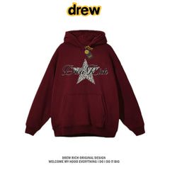 Drew Rich Wine Red Leopard Star Graphic Unisex Hooded Sweatshirt