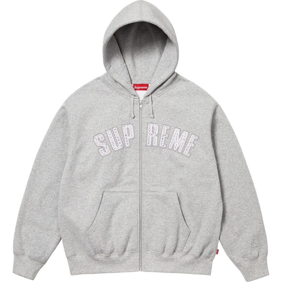 Supreme Arch Logo Zip‑Up Hoodie Grey