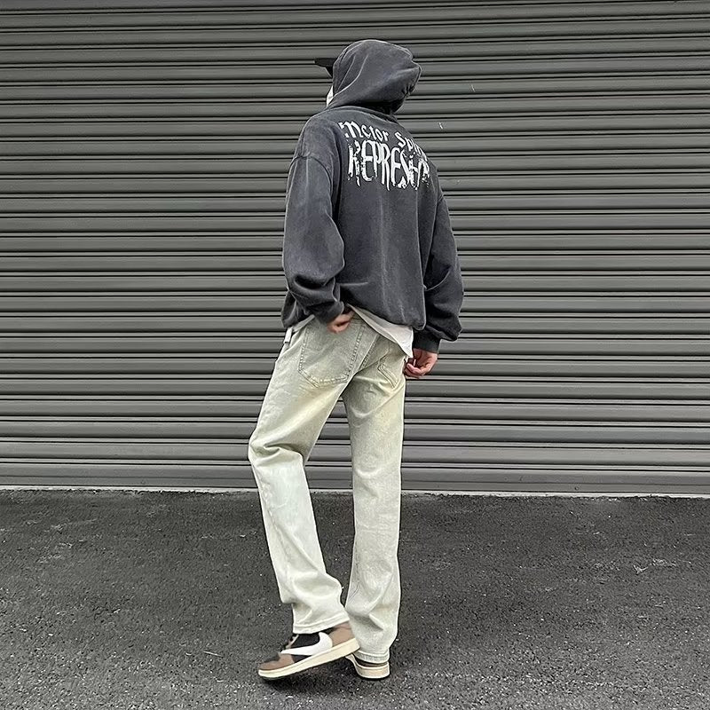 Men Jeans Vintage Jeans Summer Distressed Straight Bootleg Pants