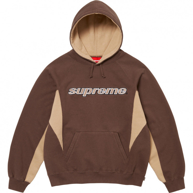 Supreme Color‑Block Script Hoodie Brown