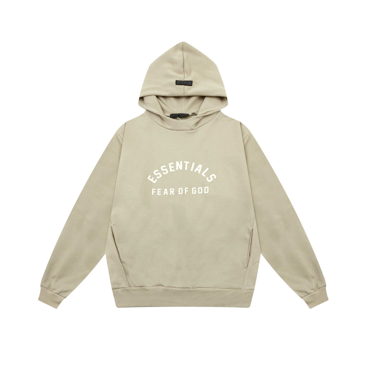 Fear Of God Essentials Classic Logo Pullover Hoodie – Neutral Tone Streetwear Style