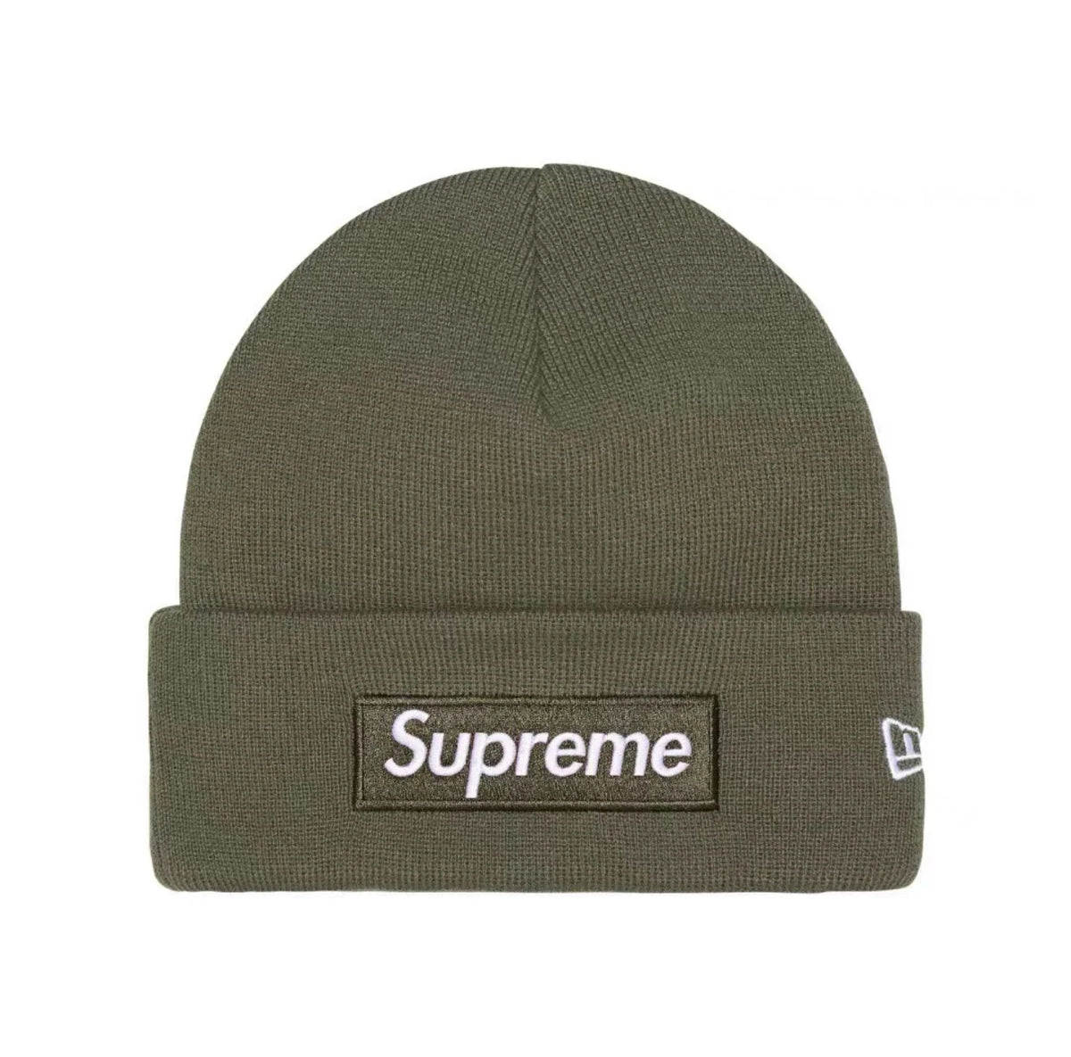 Supreme New Era Box Logo Beanie Fw25 Olive Knit Cuffed Hat