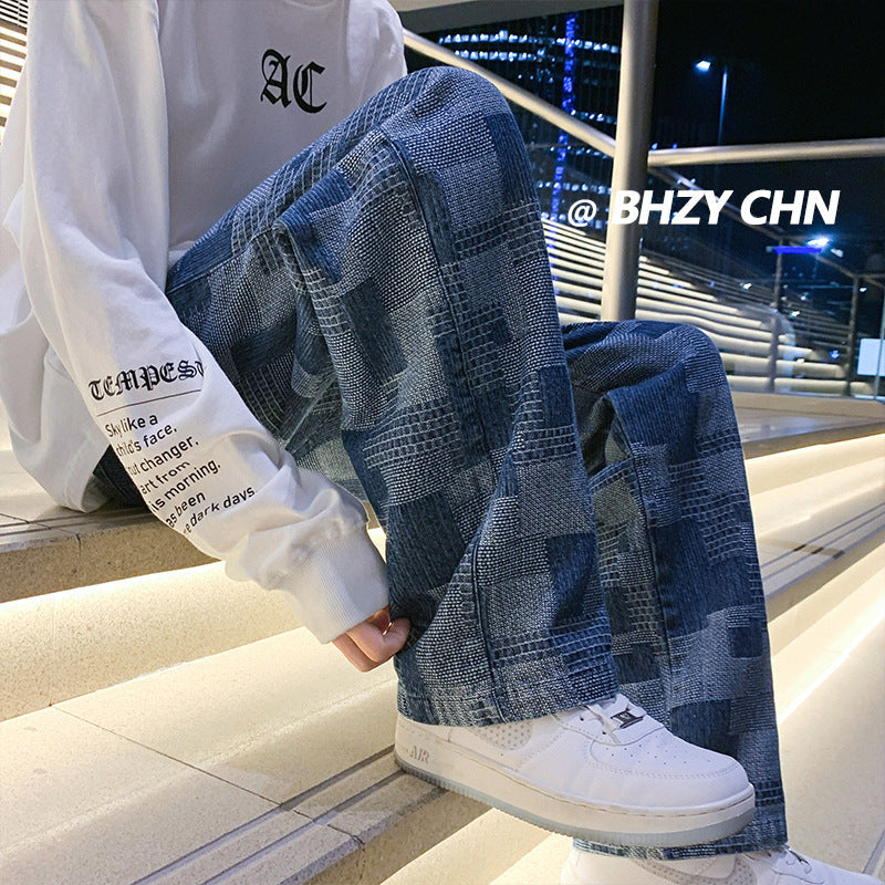 Men Jeans Men's Loose Wide Leg Pants Straight-Leg Pants