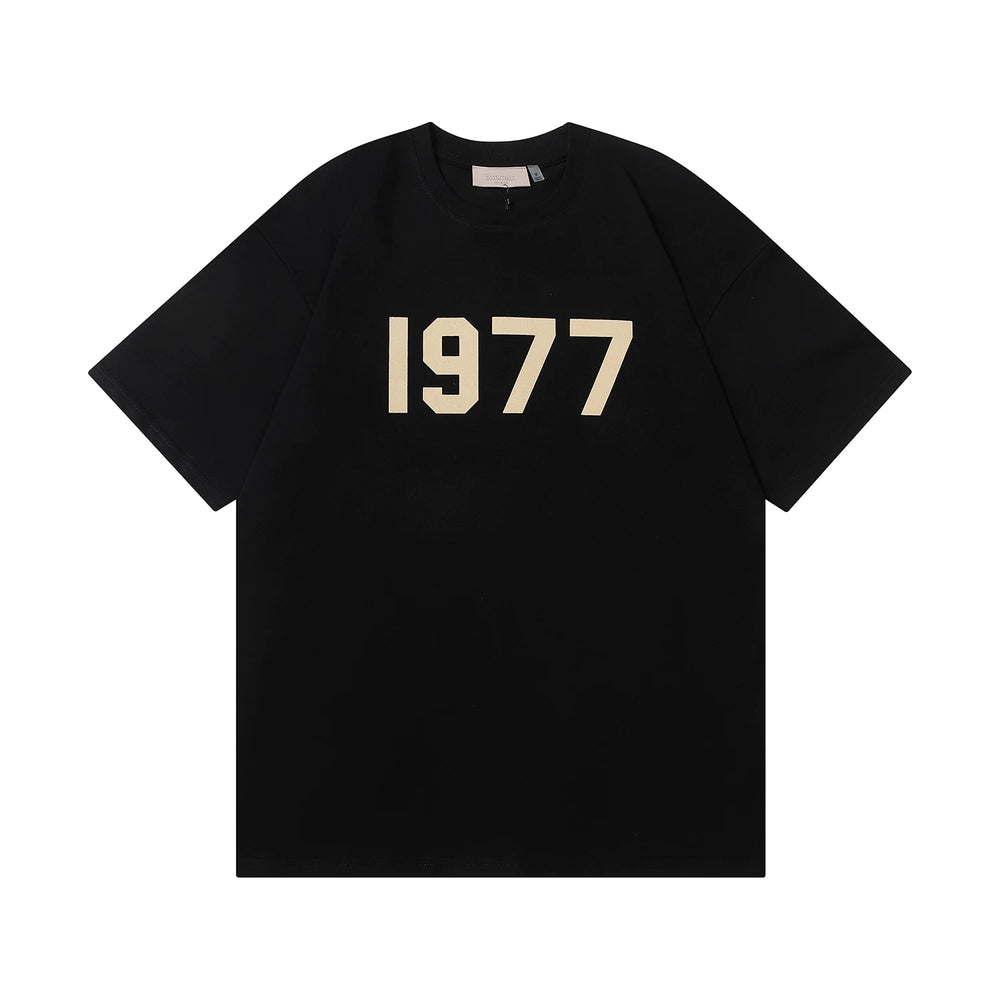 ESSENTIALS Double Line High Street Men's and Women's Summer Casual Loose Plush 1977 Short Sleeve T-shirt Large Size Couple's Wear (1)